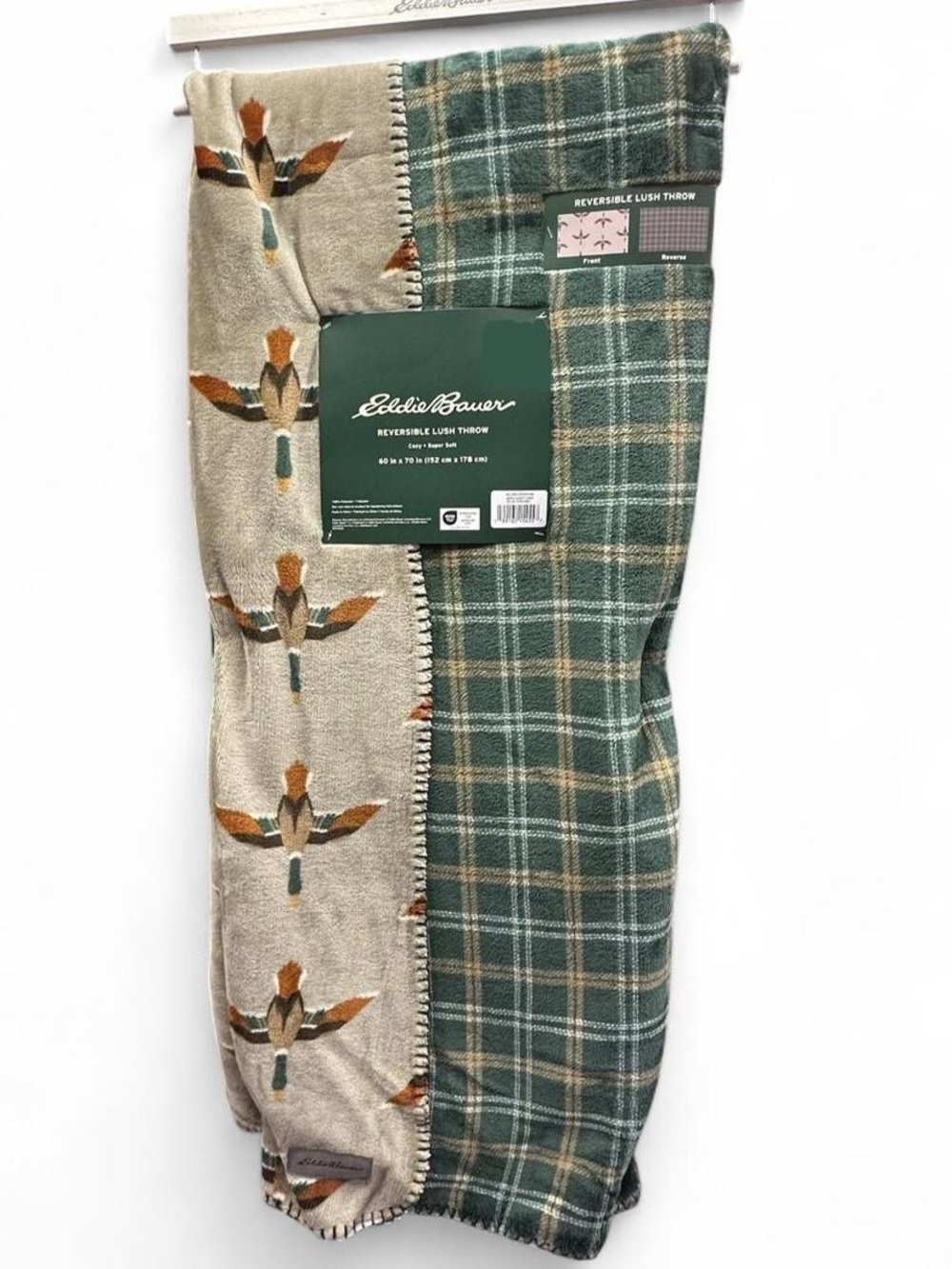 Eddie Bauer Mallard Duck Reversible Lush Throw Blanket